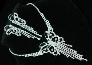 Bridal Wedding Butterfly Crystal Necklace Earrings Set XS1150