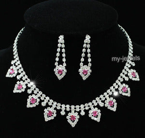 Pink Crystal Bridal Wedding Necklace Earrings Set XS1152