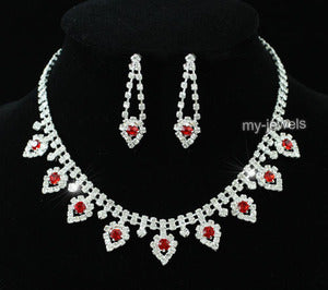 Red Crystal Bridal Wedding Necklace Earrings Set XS1153