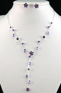 Bridal Purple Lavender Flower Crystal Necklace Earrings XS1157