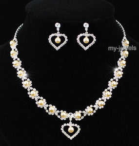 Bridal Heart Peach Pearl Necklace Earrings Set XS1163