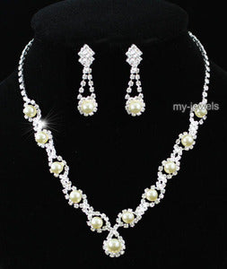 Bridal Wedding Ivory Cream Pearl Necklace Earrings Set XS1164