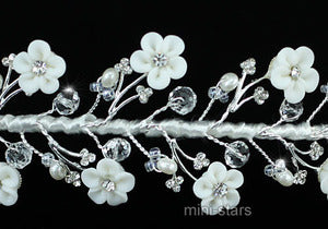 Bridal White Ceramic Flower Headband Tiara XT1397