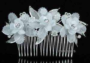 Bridal White Flower Satin Handmade Hair Comb for Bride / Flower Girl XT1418