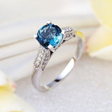 14K White Gold Wedding Engagement Ring 1.2 Ct London Blue Topaz & Natural Diamonds