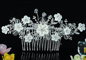 Bridal White Flower Crystal Hair Comb XT1456