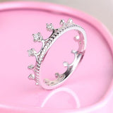 14K White Gold Wedding Band Princess Crown Ring 0.04 Ct Diamond Fine Jewelry 