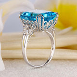 14K White Gold Luxury Wedding Anniversary Ring 13 Ct Swiss Blue Topaz Diamond