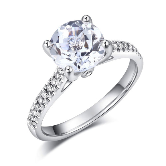 14K White Gold Wedding Engagement Ring 2 Ct Topaz 0.18 Ct Natural Diamonds