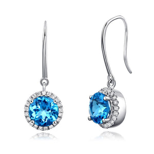 Dangle 14K White Gold Swiss Blue Topaz Earrings Natural 0.298 Ct Diamonds 
