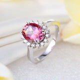 14K White Gold Wedding Engagement Ring 2.8 Ct Pink Topaz 0.35 Ct Natural Diamond
