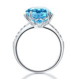 14K White Gold Luxury Ring 6.5 Ct Oval Swiss Blue Topaz 0.22 Ct Natural Diamond