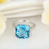 14K White Gold Luxury Anniversary Ring 9.6 Ct Cushion Swiss Blue Topaz Diamond