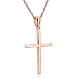 Plain 14K Rose Gold Cross Pendant Necklace