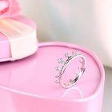 14K White Gold Wedding Band Princess Crown Ring 0.04 Ct Diamond Fine Jewelry 