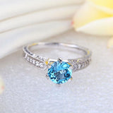 14K White Gold Vintage Wedding Engagement Ring Swiss Blue Topaz Natural Diamond