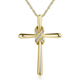 14K Yellow Gold Cross Pendant Necklace 0.04 Ct Diamonds