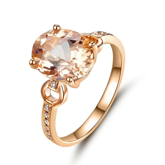 14K White Gold Wedding Engagement 3.5 Ct Oval Peach Morganite Ring 0.097 Ct Natural Diamond