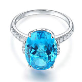 14K White Gold Luxury Ring 6.5 Ct Oval Swiss Blue Topaz 0.22 Ct Natural Diamond