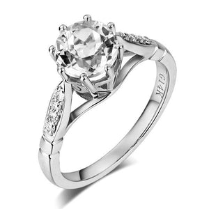 14K White Gold Wedding Engagement Ring 1.2 Ct Topaz 0.1 Ct Natural Diamonds