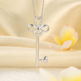 Fine 14K White Gold Heart Key Pendant Necklace Jewelry