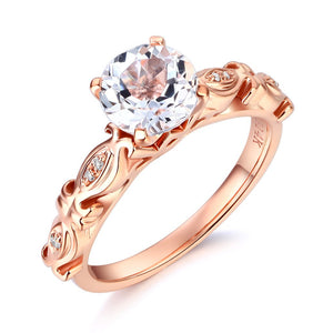 14K Rose Gold Vintage Wedding Engagement Ring 1.2 Ct Topaz & Natural Diamonds