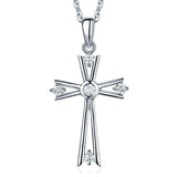 Fine 14K White Gold Cross Pendant Necklace 0.21 Ct Diamond Jewelry