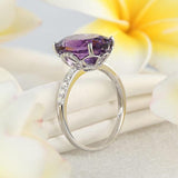 14K White Gold Luxury Ring 5.75 Ct Oval Purple Amethyst  0.22 Ct Natural Diamond