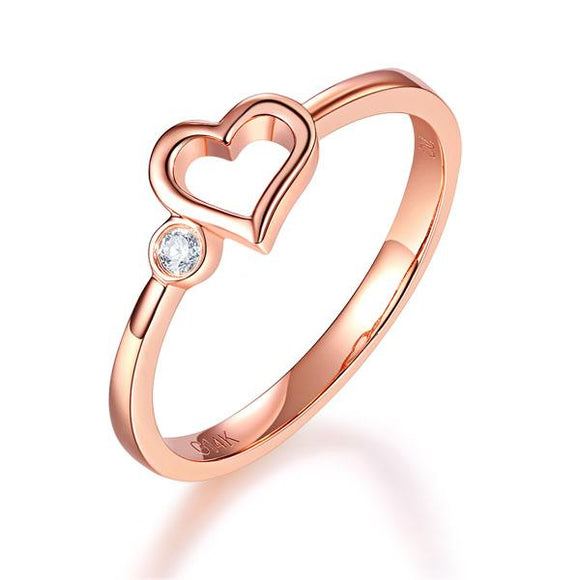 14K Rose Gold Wedding Band Anniversary Heart Bridal Ring 0.02 Ct Diamond