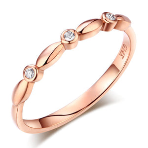 14K Solid Rose Gold Wedding Band Stackable Ring 0.03 Ct Diamond