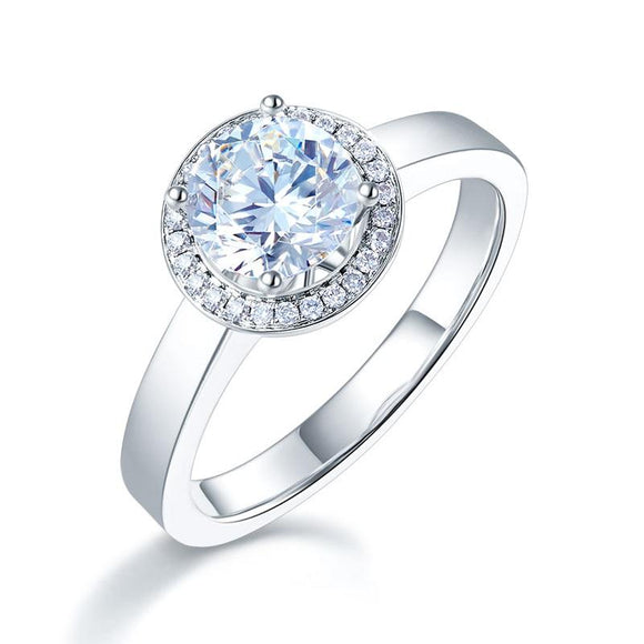 14K White Gold 1 Carat Forever One Moissanite Diamond Halo Wedding Engagement Ring