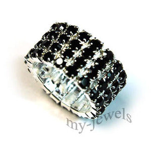 4 Row Black Stretch Bridal Fashion Rhinestone Ring XR910