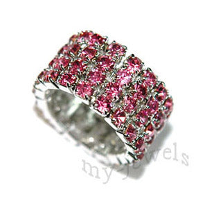 4 Row Pink Stretch Bridal Fashion Rhinestone Ring XR911