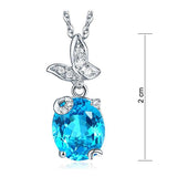 14K White Gold 3. Ct Swiss Blue Topaz Butterfly Pendant Necklace 0.17 Ct Diamond