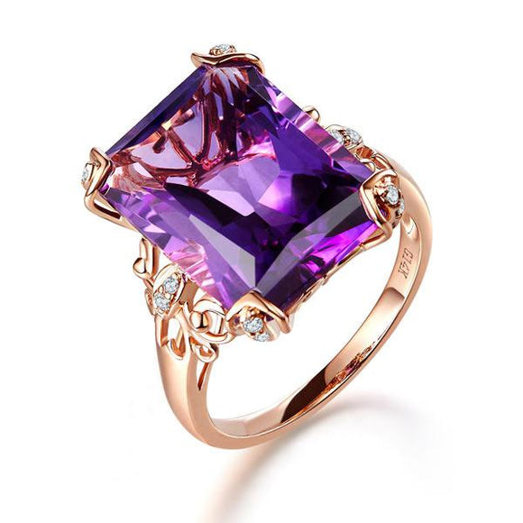 14K Rose Gold Luxury Wedding Anniversary Ring 10.5 Ct Purple Amethyst Diamond