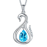14K White Gold 2.5 Ct Swiss Blue Topaz Swan Pendant Necklace 0.06 Ct Diamond
