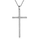14K White Gold Cross Pendant Necklace 0.3 Ct Diamonds