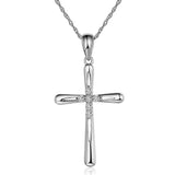 14K White Gold Cross Pendant Necklace 0.13 Ct Diamonds