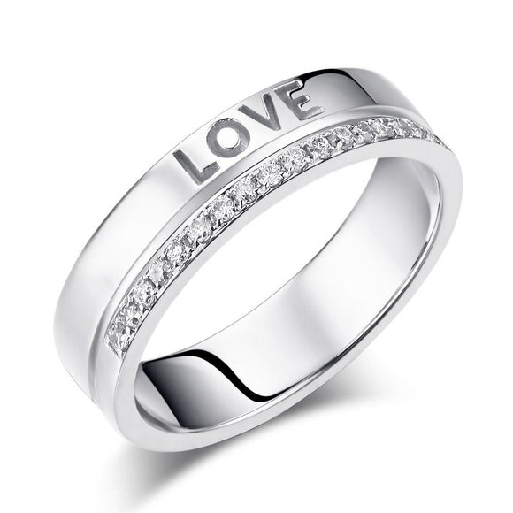 Matching 14K White Gold Love Women Wedding Band Ring 0.12 Ct Diamonds
