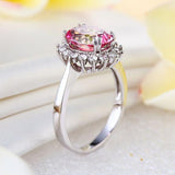 14K White Gold Wedding Engagement Ring 2.8 Ct Pink Topaz 0.35 Ct Natural Diamond