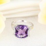 14K White Gold Luxury Anniversary Ring 6.4 Ct Cushion Purple Amethyst Diamond
