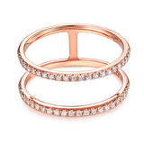 Solid 14K Rose Gold Wedding Ring Double Band 0.18 Ct Diamond 585 Fine Jewelry
