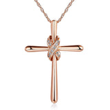 14K Rose Gold Cross Pendant Necklace 0.04 Ct Diamonds