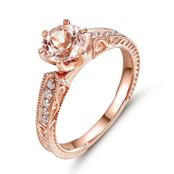 14K Rose Gold Vintage Wedding Engagement Ring Peach Morganite Natural Diamond