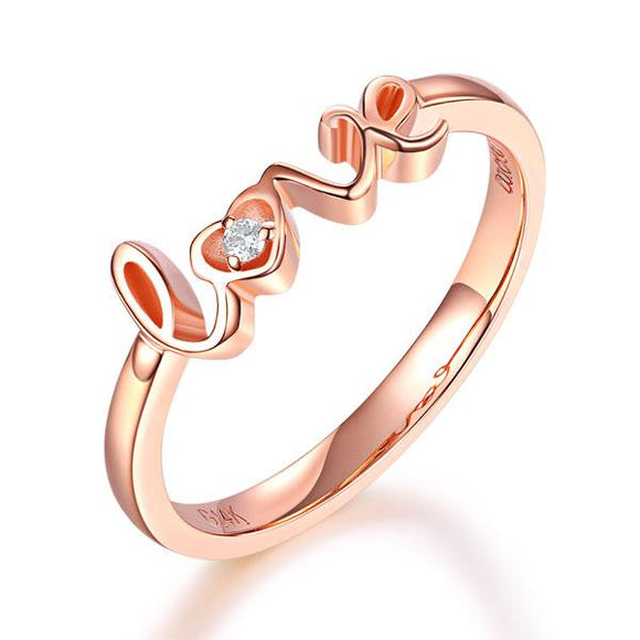 14K Rose Gold 585 Love Wedding Band Anniversary Women Ring 0.01 Ct Diamond  