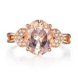 14K Rose Gold Wedding Engagement Ring 3.5 Ct Oval Peach Morganite & Natural Diamond