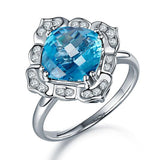 Art Deco 14K White Gold Wedding Anniversary Ring 3 Ct Swiss Blue Topaz Diamond