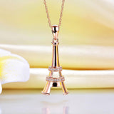 14K Rose Gold Eiffel Tower Pendant Necklace 0.1 Ct Diamonds
