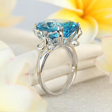14K White Gold Luxury Anniversary Ring 10.3 Ct Oval Swiss Blue Topaz Diamond