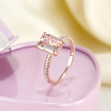 14K Rose Gold Wedding Engagement Emerald Cut 2.8 Ct Peach Morganite Ring  0.16 Ct Natural Diamonds